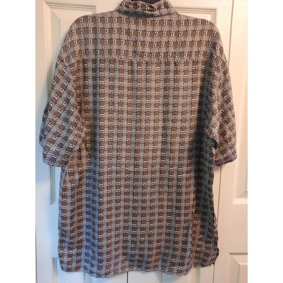 Silk Icon 100% Silk Geometric SHORT SLEEVE BUTTON UP SHIRT Large L - Picture 2 of 6